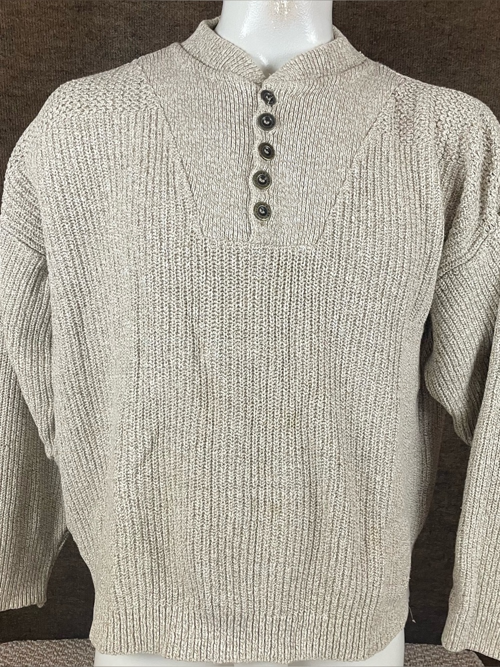 Vintage Eddie Bauer Sweater Large (Oversized) Chunky Knit Henley Made in USA E10